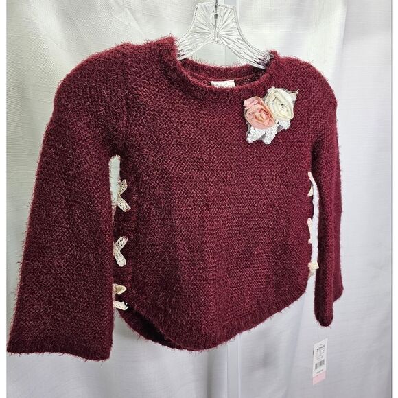 Little Lass Burgundy Knit Lace-Up Applique Sweater Size 6X - Picture 3 of 10